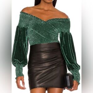 Elegant Green Off-Shoulder Velvet Top